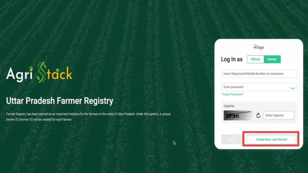 CREATE NEW USER ACCOUNT Farmer Registry Portal