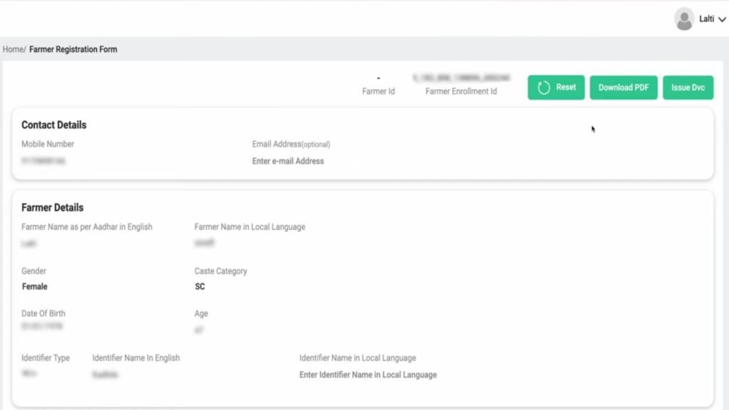 Uttar Pradesh Farmer Registry Application form Completed and Generate Farmer Id