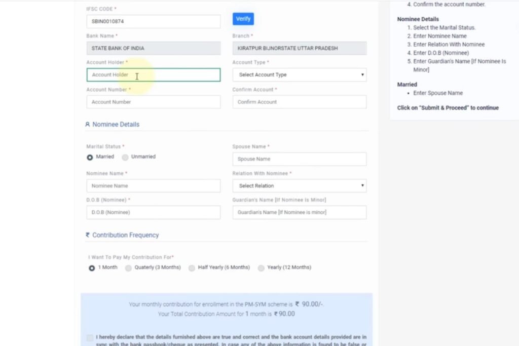 Enter Bank Details & Nominee Details